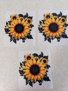 Set of 3 Sunflower with Leaves Iron-On Transfer Stickers – DIY Clothing & Craft